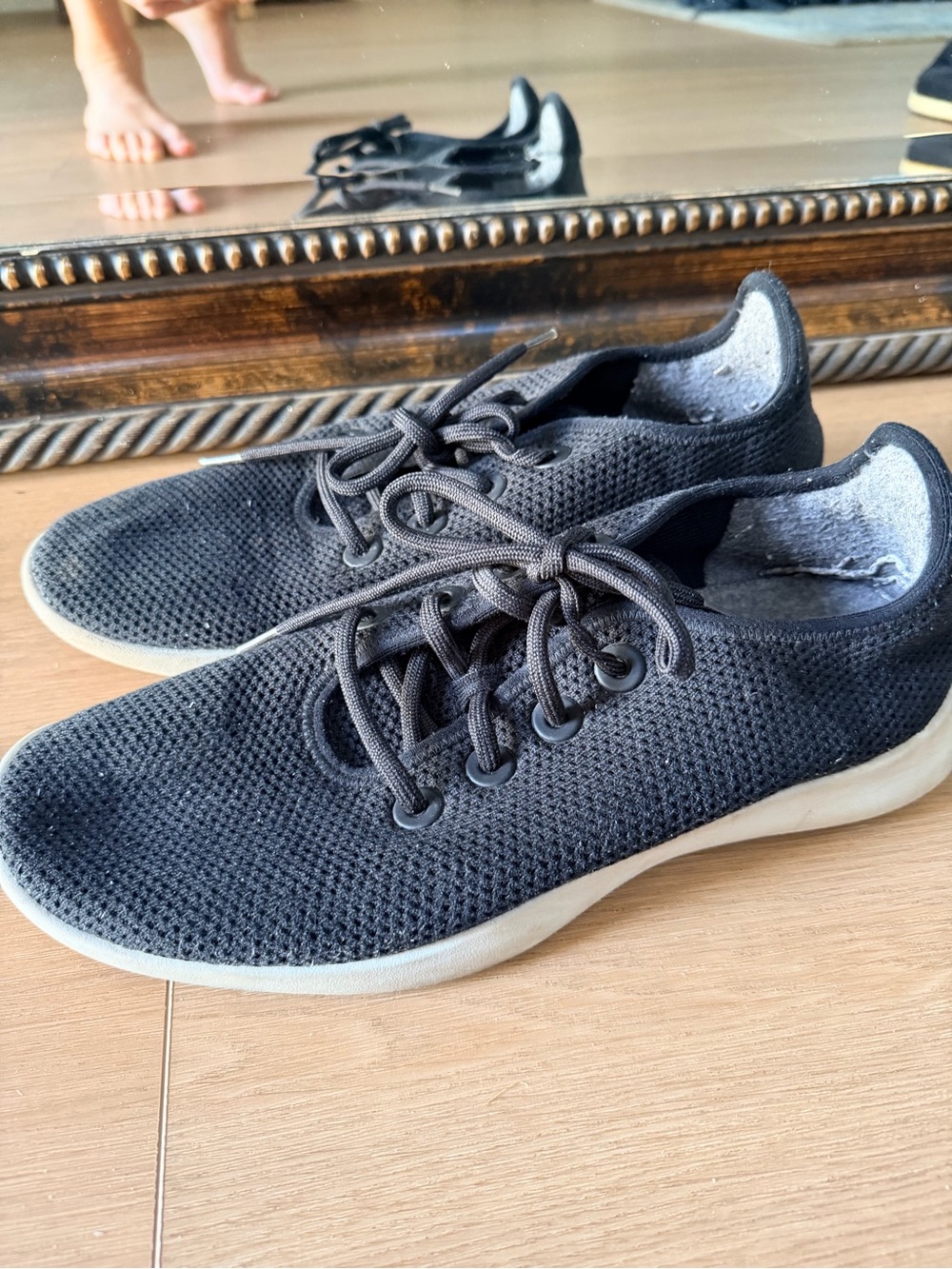 allbirds Men's Charcoal Knit Lace-Up Sneakers with Off-White Sole